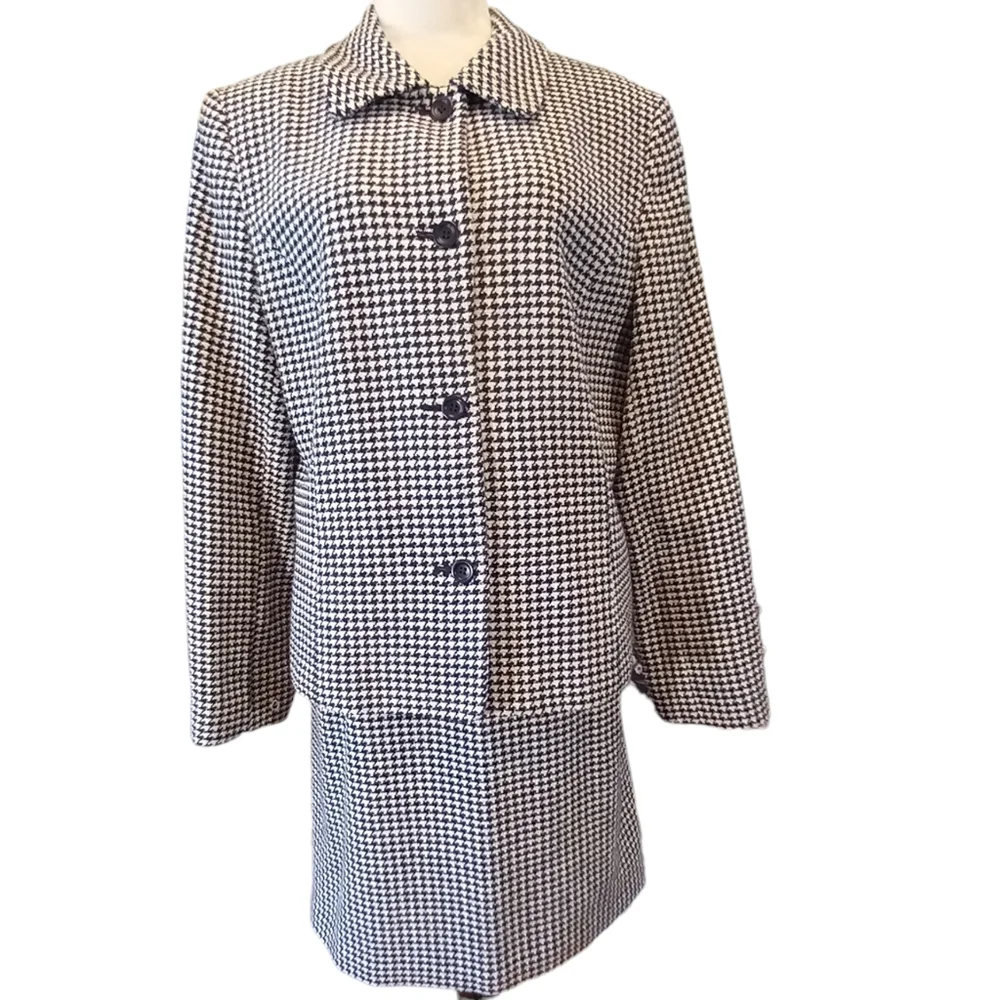 Vintage Wool Tweed Suit Black and White Herringbone Check 12/14 - Picture 2 of 7